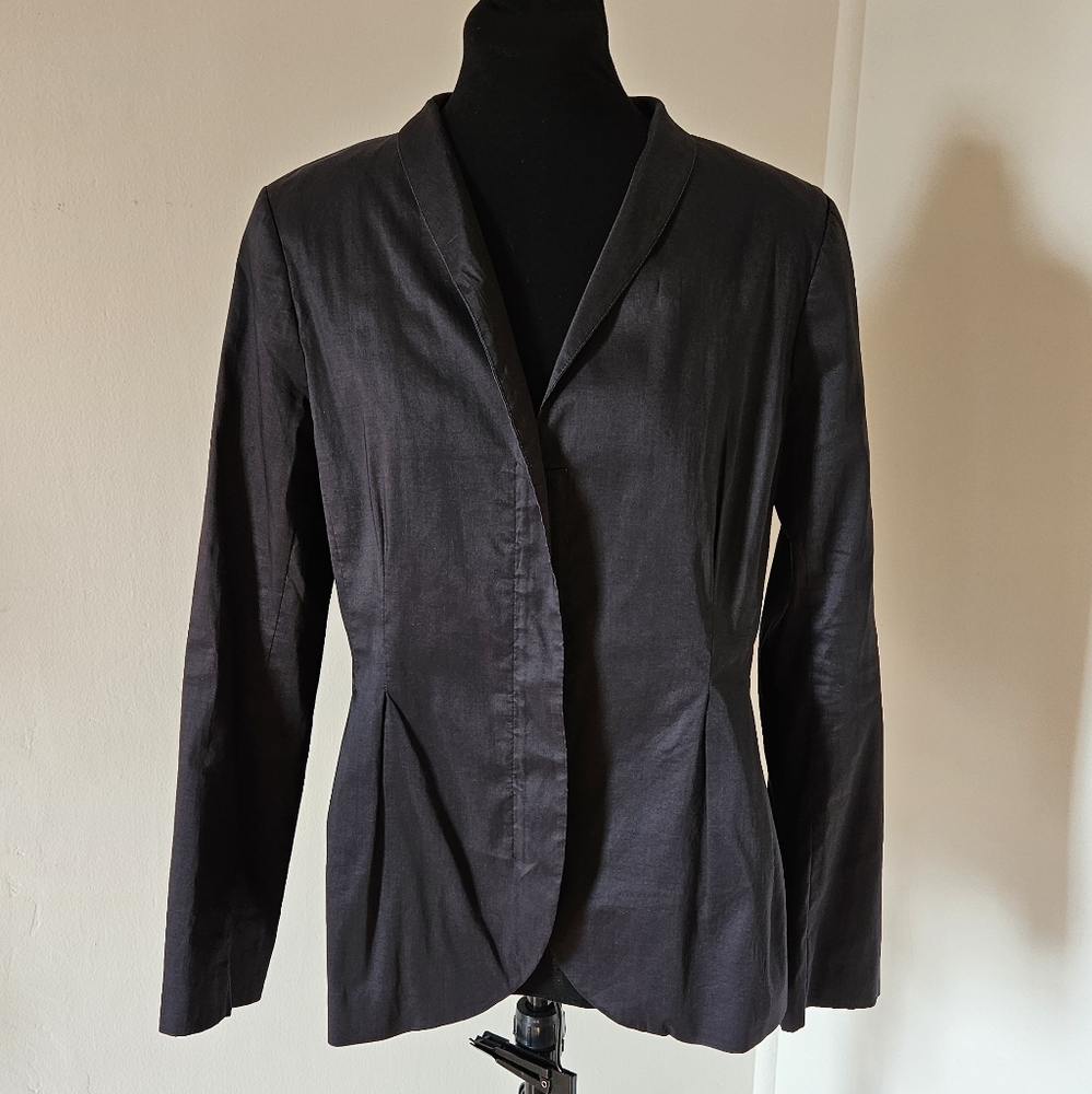 Eileen Fisher black pantsuit set - satin zip jacket & silk palazzo pants sz M